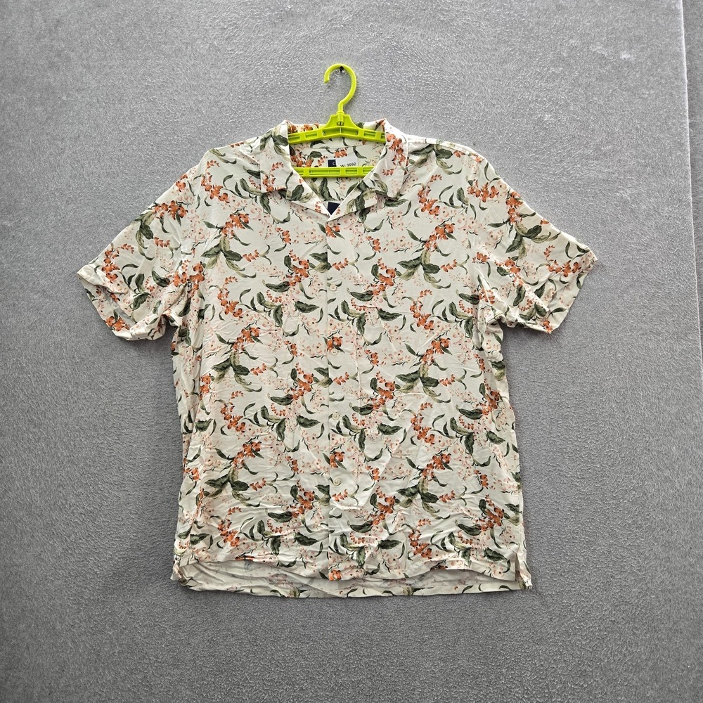 Club Room Men Button Up Shirt XL White Rayon Silk Floral Short Sleeve NWT